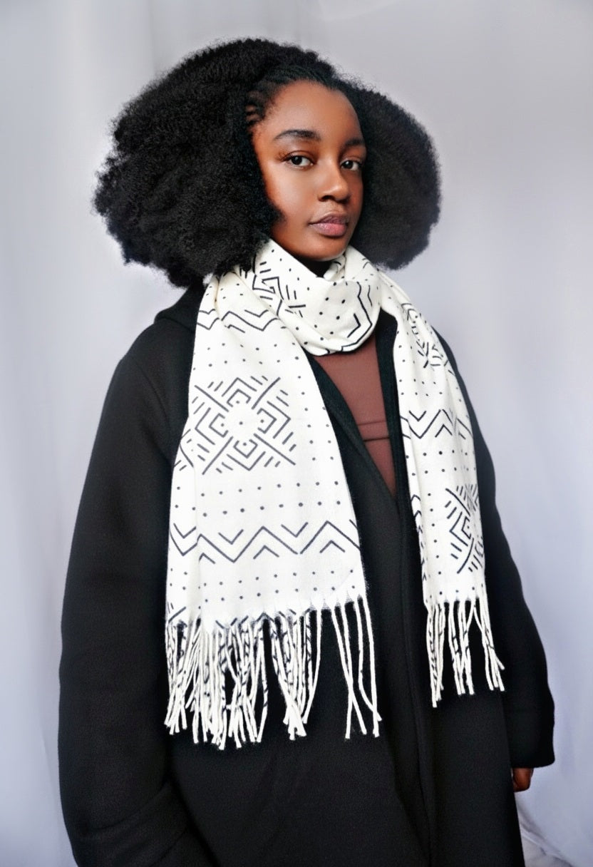 Écharpe bogolan blanc